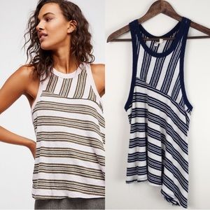 FREE PEOPLE Blue & White Striped Asymmetrical Tank